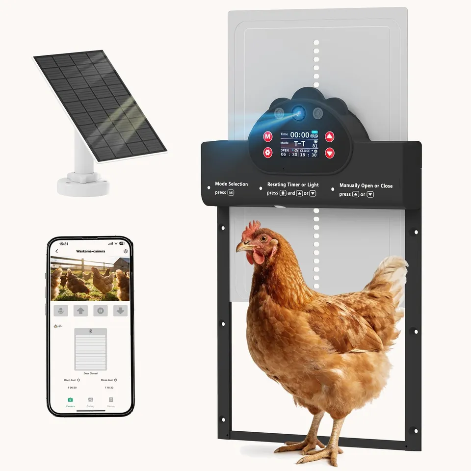 pawhut-porte-automatique-poulailler-avec-cam-ra-2k-wifi-et-solaire-5200mah image 1