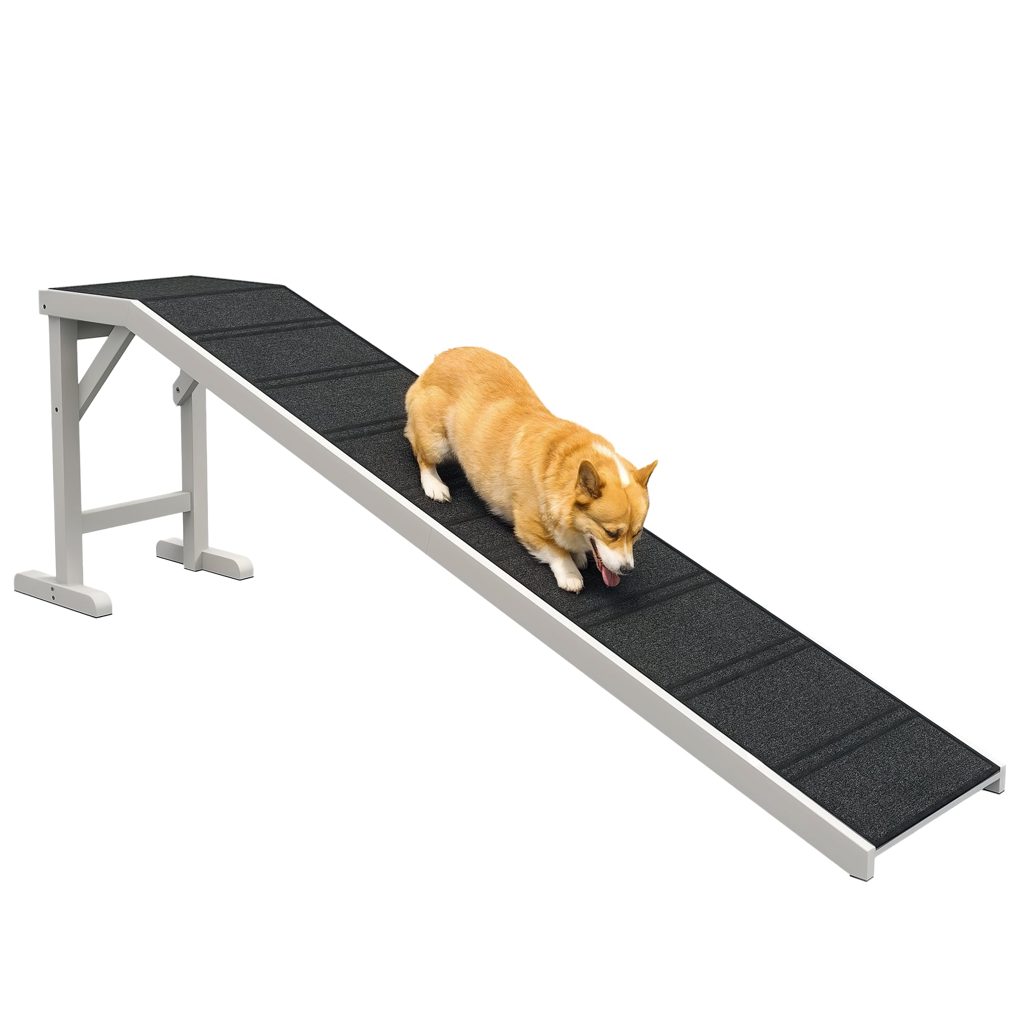 pawhut-rampe-pour-chien-bois-cerisier-pliable-antid-rapante-avec-plateforme image 1