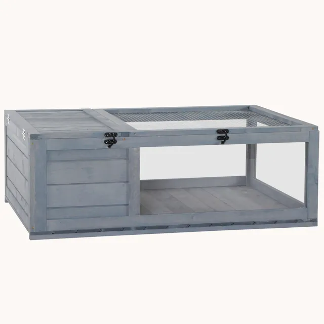 pawhut-maison-tortue-en-bois-36-int-rieur-ext-rieur-2-pi-ces-gris image 1