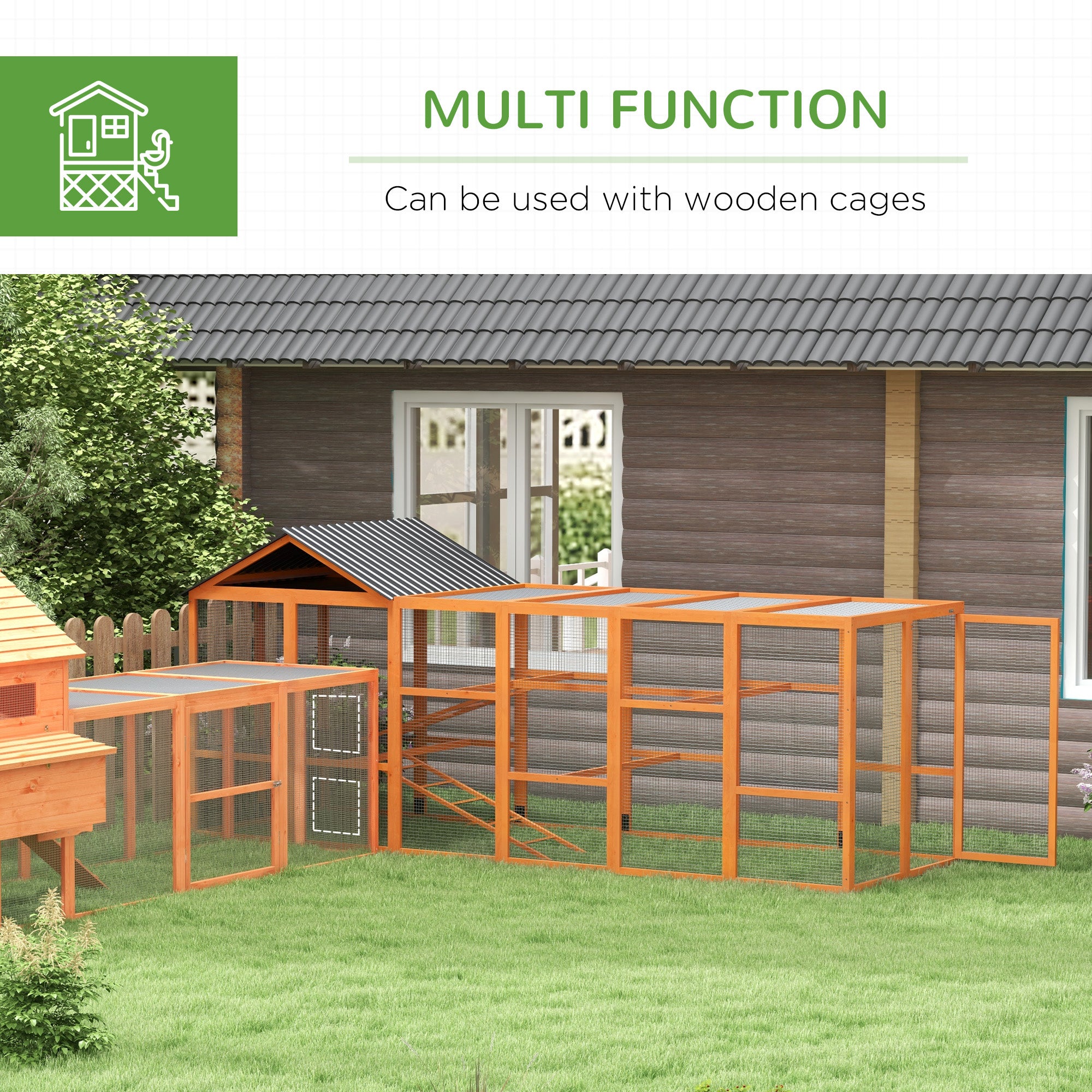 pawhut-extension-enclos-poules-bois-avec-rangement-perchoirs-et-chelles-orange image 7