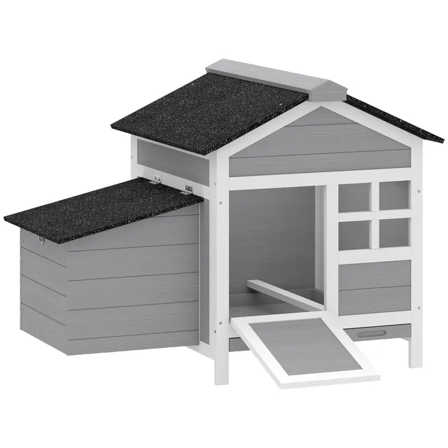 pawhut-poulailler-compact-avec-pondoir-et-bac-amovible-92x64x69-cm-gris image 1
