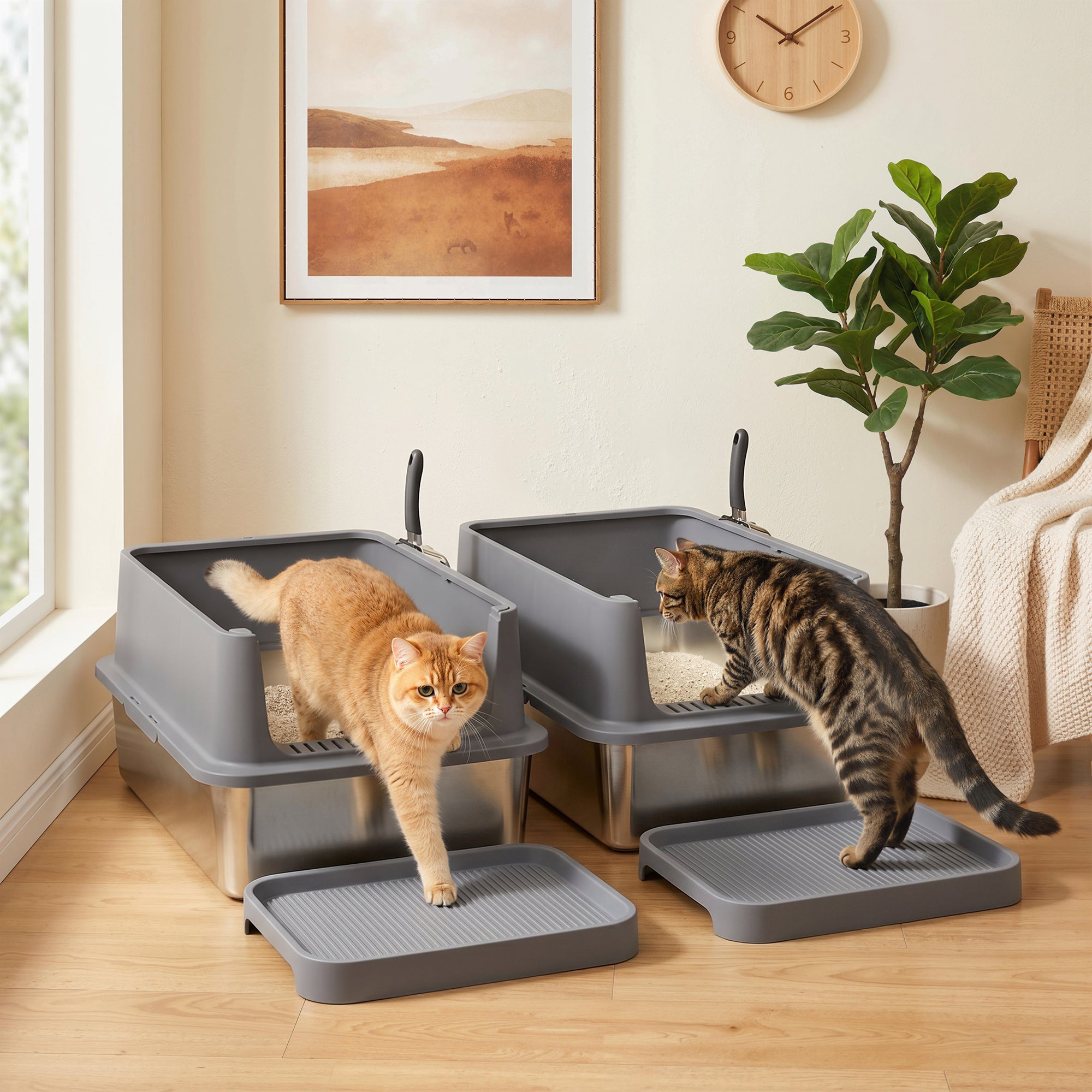 pawhut-bac-liti-re-chat-inox-xl-lot-de-2-avec-marche-et-pelles image 4