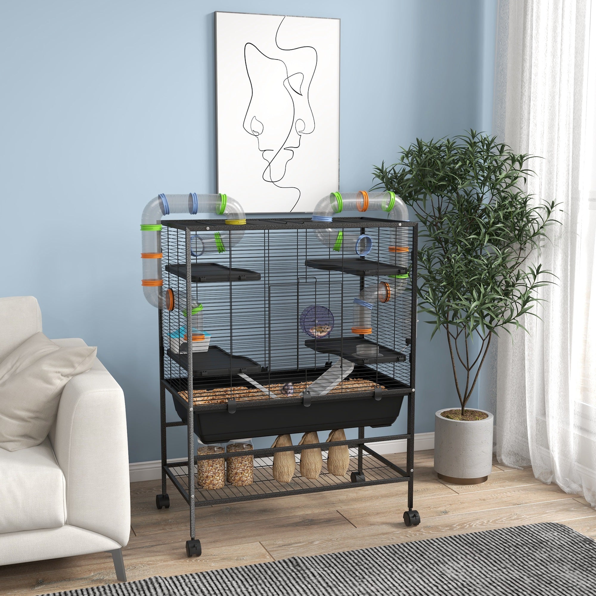 pawhut-grande-cage-hamster-81-cm-avec-tag-re-et-tubes-noire image 5