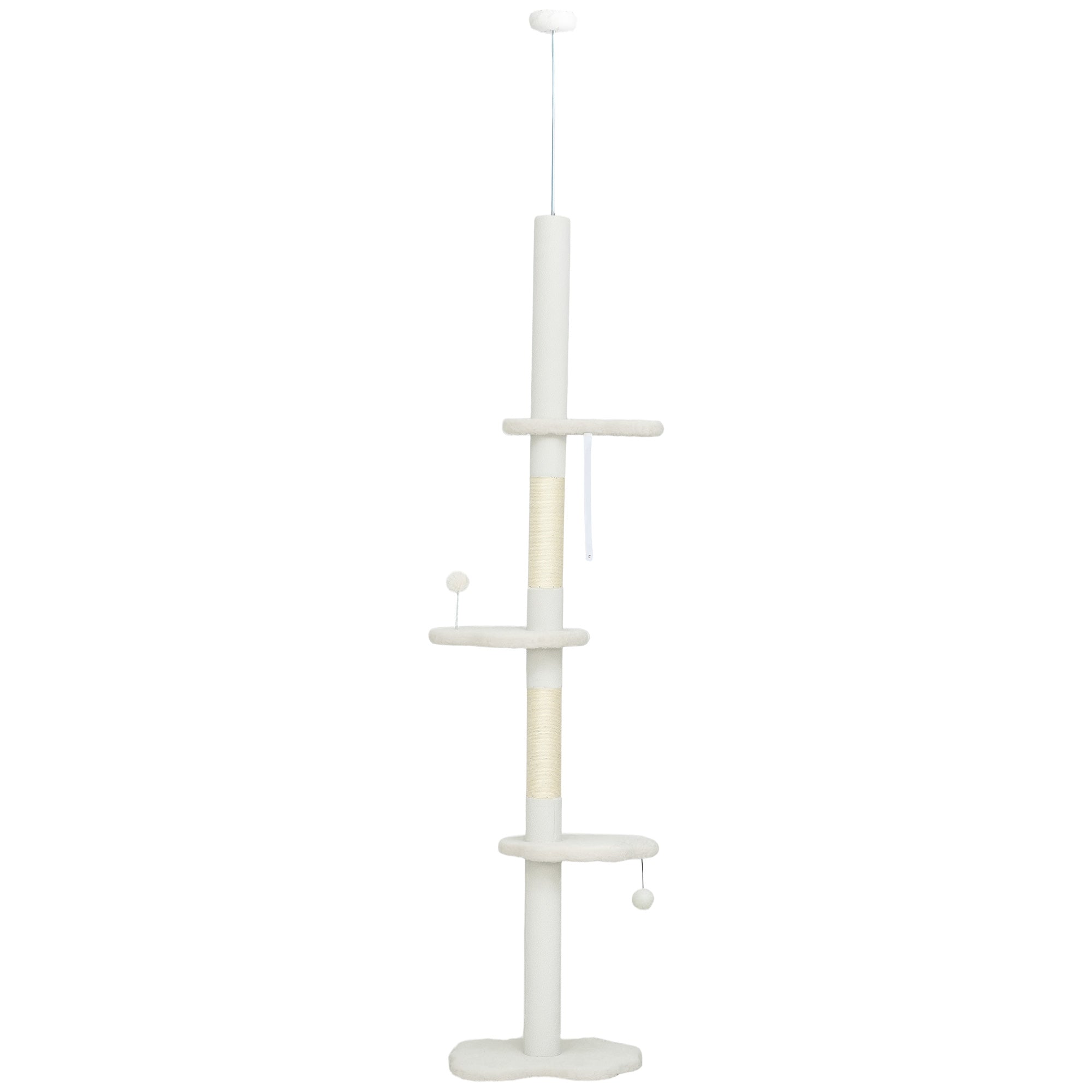 pawhut-arbre-chat-du-sol-au-plafond-r-glable-225-255-cm-3-perchoirs-nuage-beige image 2