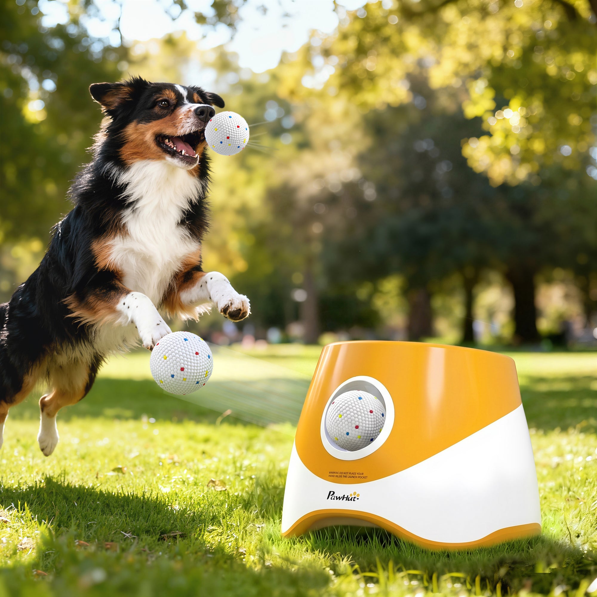 pawhut-lanceur-de-balles-automatique-pour-chien-6-10-14-m-5-balles-etpu-orange image 4