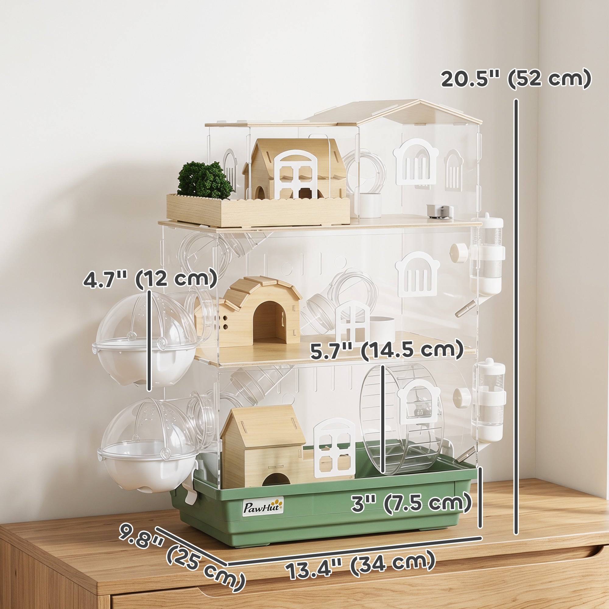 pawhut-cage-hamster-acrylique-3-tages-avec-roue-et-biberon-13-4-x-9-8-x-20-5-in image 5
