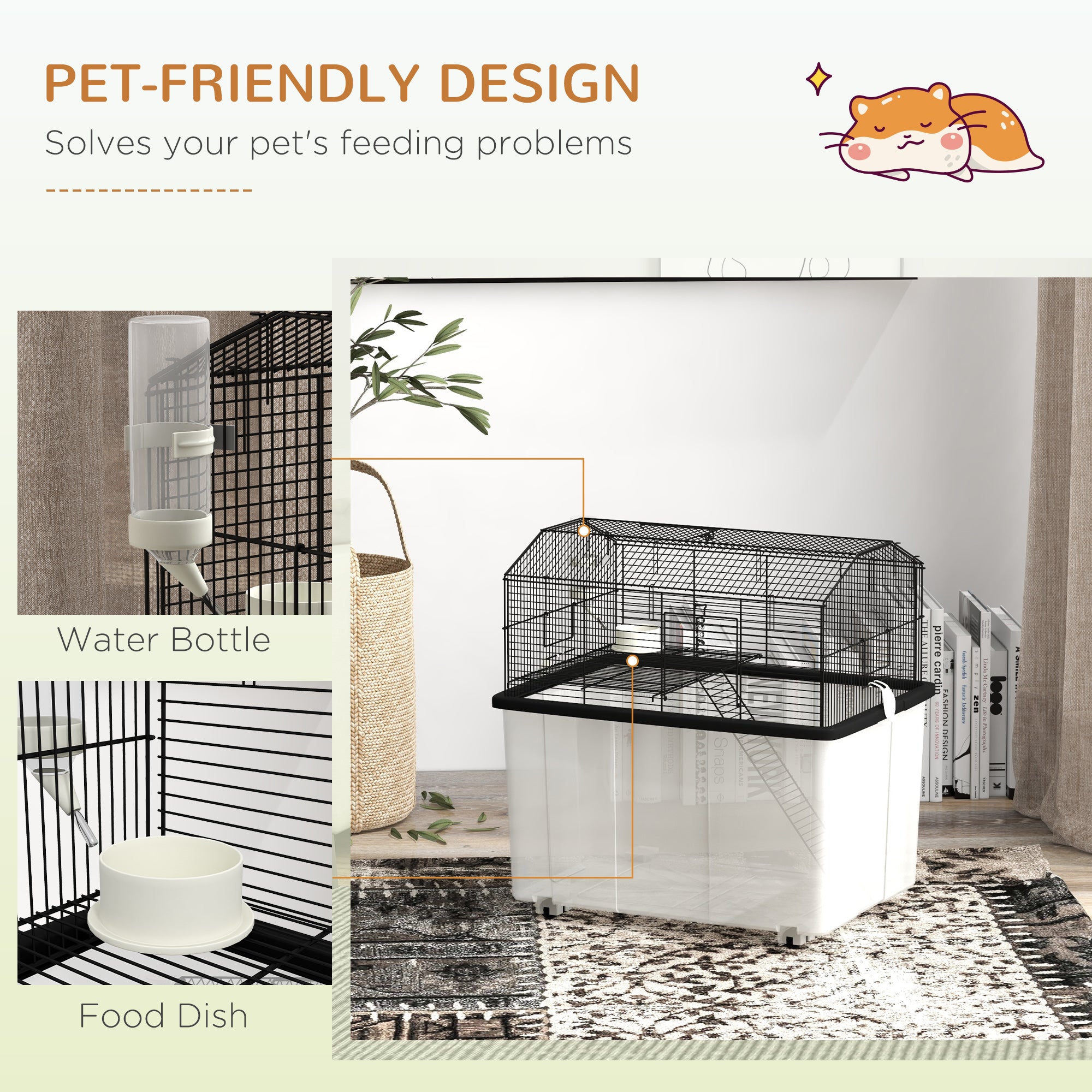 pawhut-cage-hamster-tages-avec-rampe-et-roulettes-noir image 8