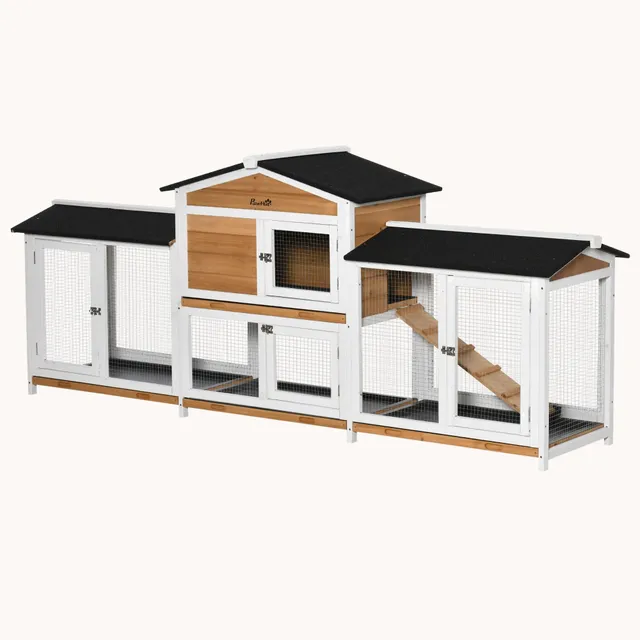 pawhut-clapier-lapins-en-bois-230-cm-double-enclos-blanc image 1