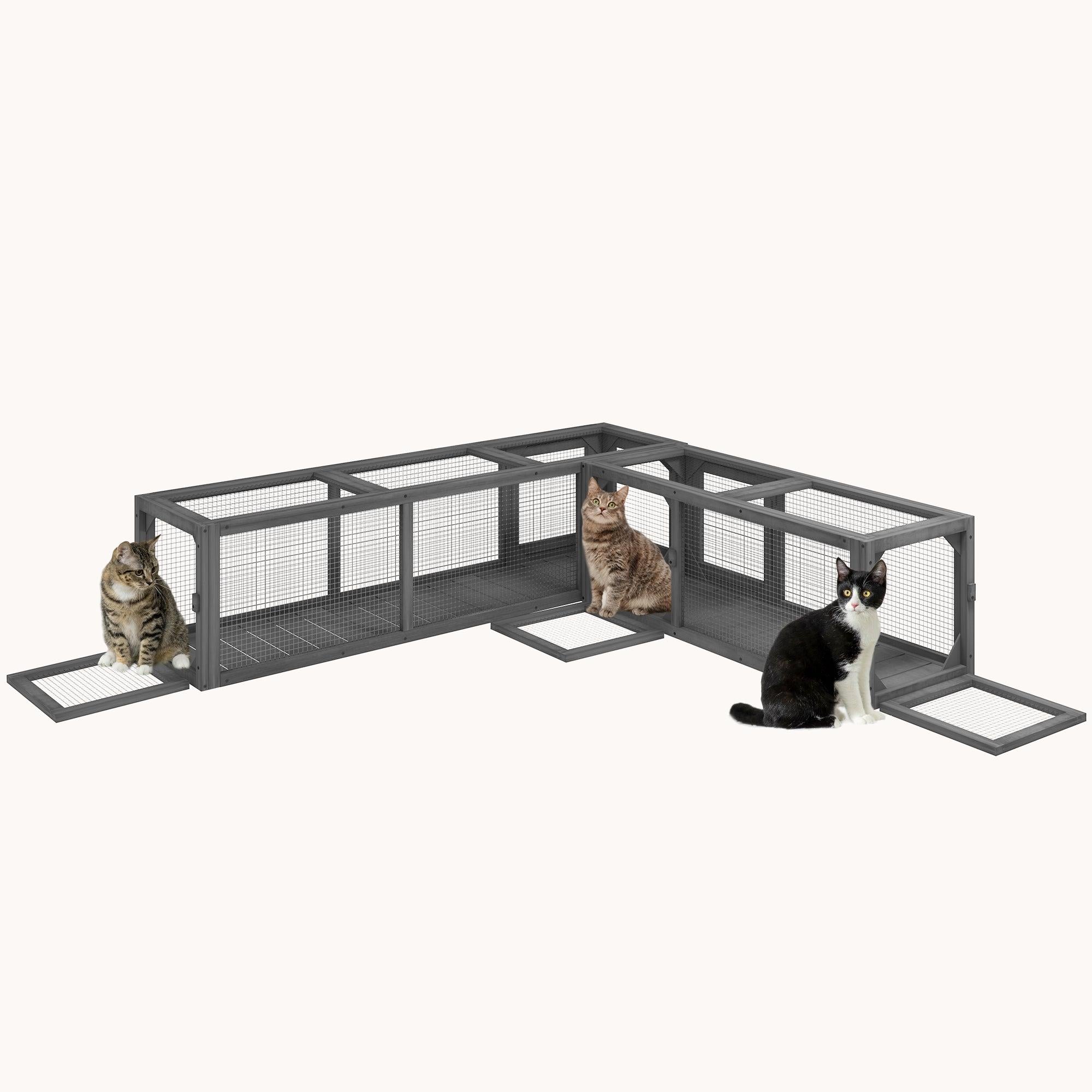 pawhut-tunnel-chat-ext-rieur-bois-250-cm-8-portes-modulable-gris-fonc image 1