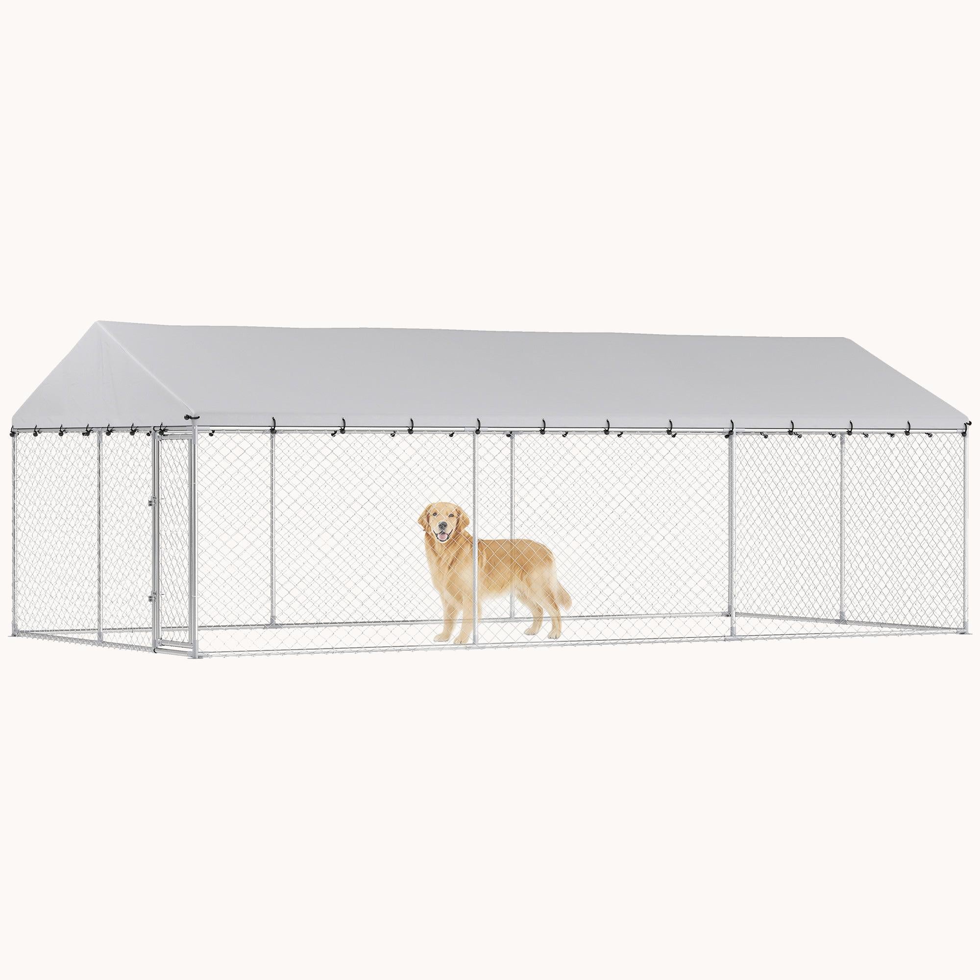 pawhut-chenil-d-ext-rieur-xxl-avec-toit-tanche-20-x-10-argent image 1