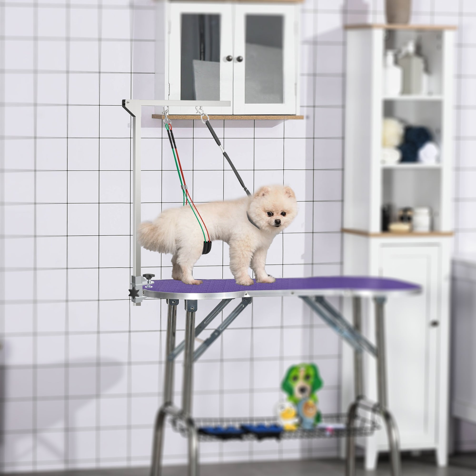 pawhut-bras-de-toilettage-pliable-noir-76-cm-avec-pince-chiens-petits-et-moyens image 4