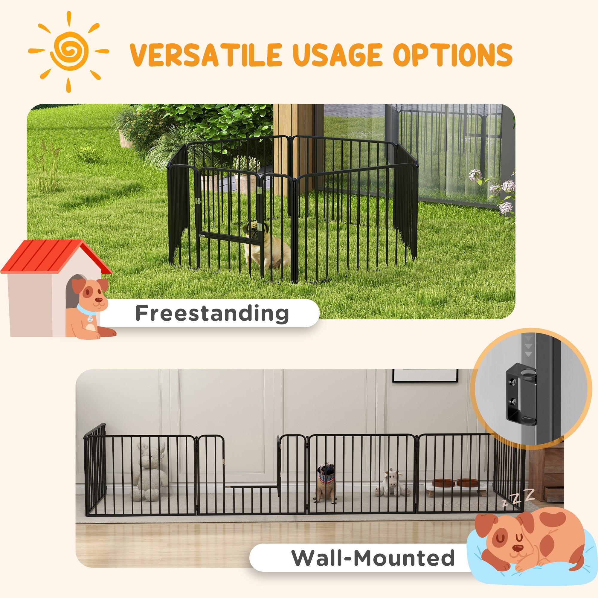 pawhut-parc-pour-chiot-8-panneaux-61-cm-acier-barres-verticales-fixation-murale image 8