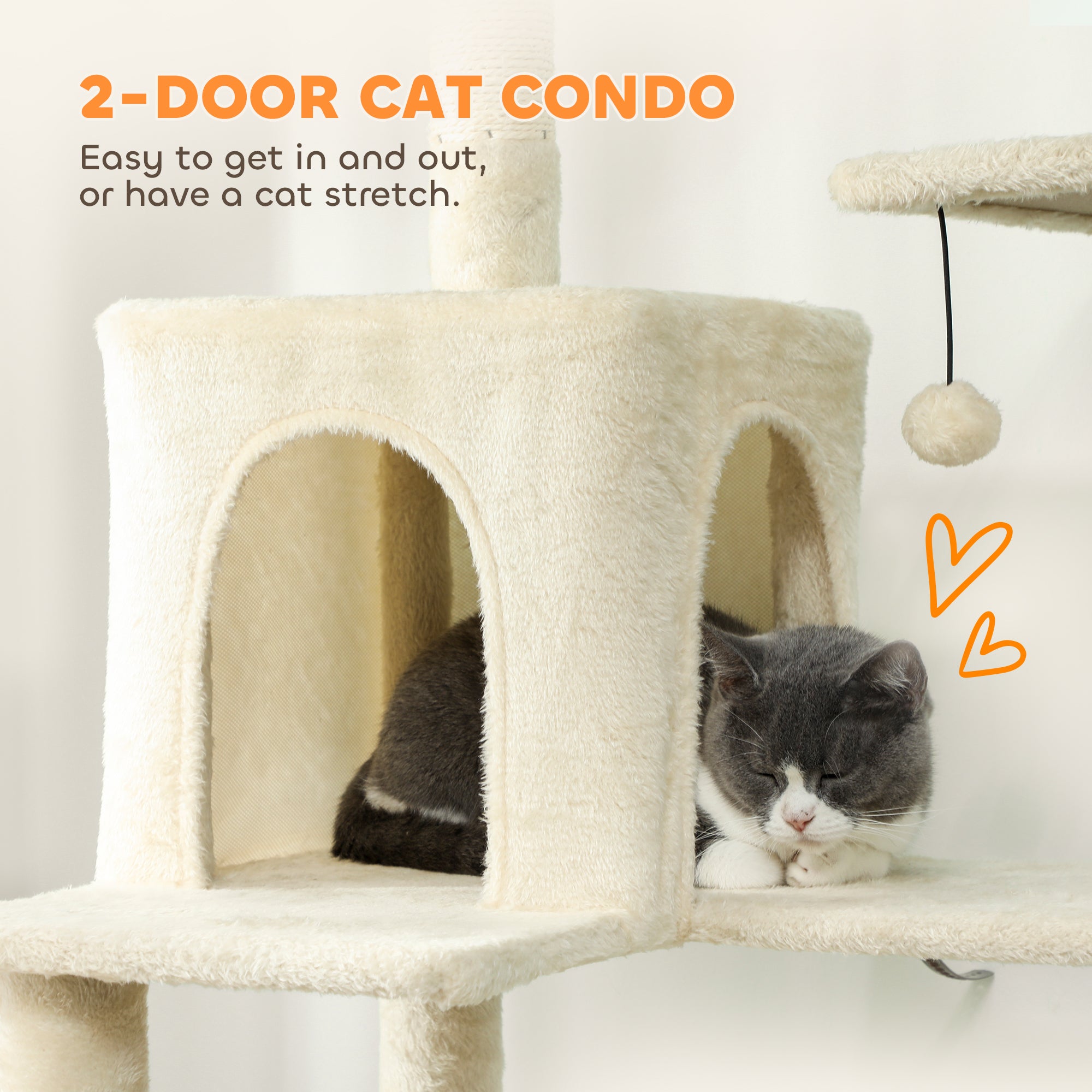 pawhut-grand-arbre-chat-202-cm-avec-6-griffoirs-2-niches-et-2-hamacs-beige image 7