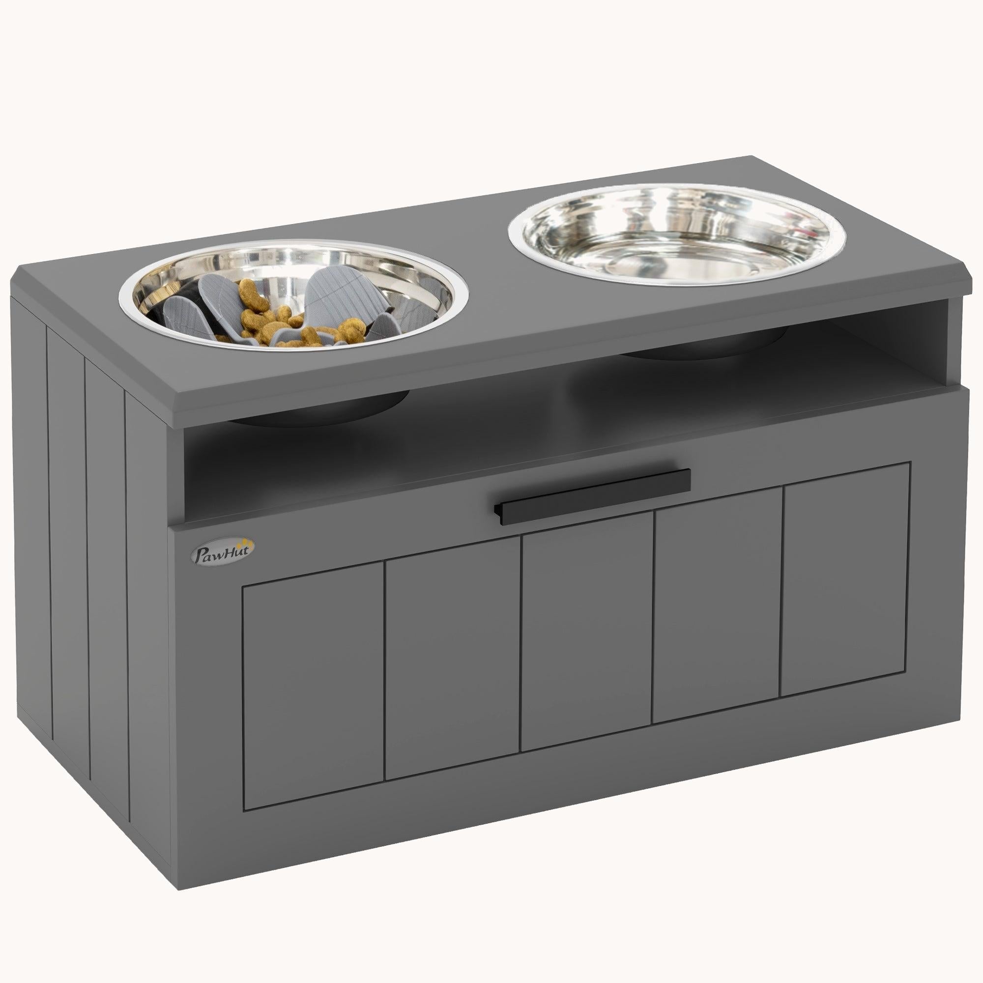pawhut-station-d-alimentation-sur-lev-e-pour-chien-avec-2-bols-inox-tiroir-25l-e image 1