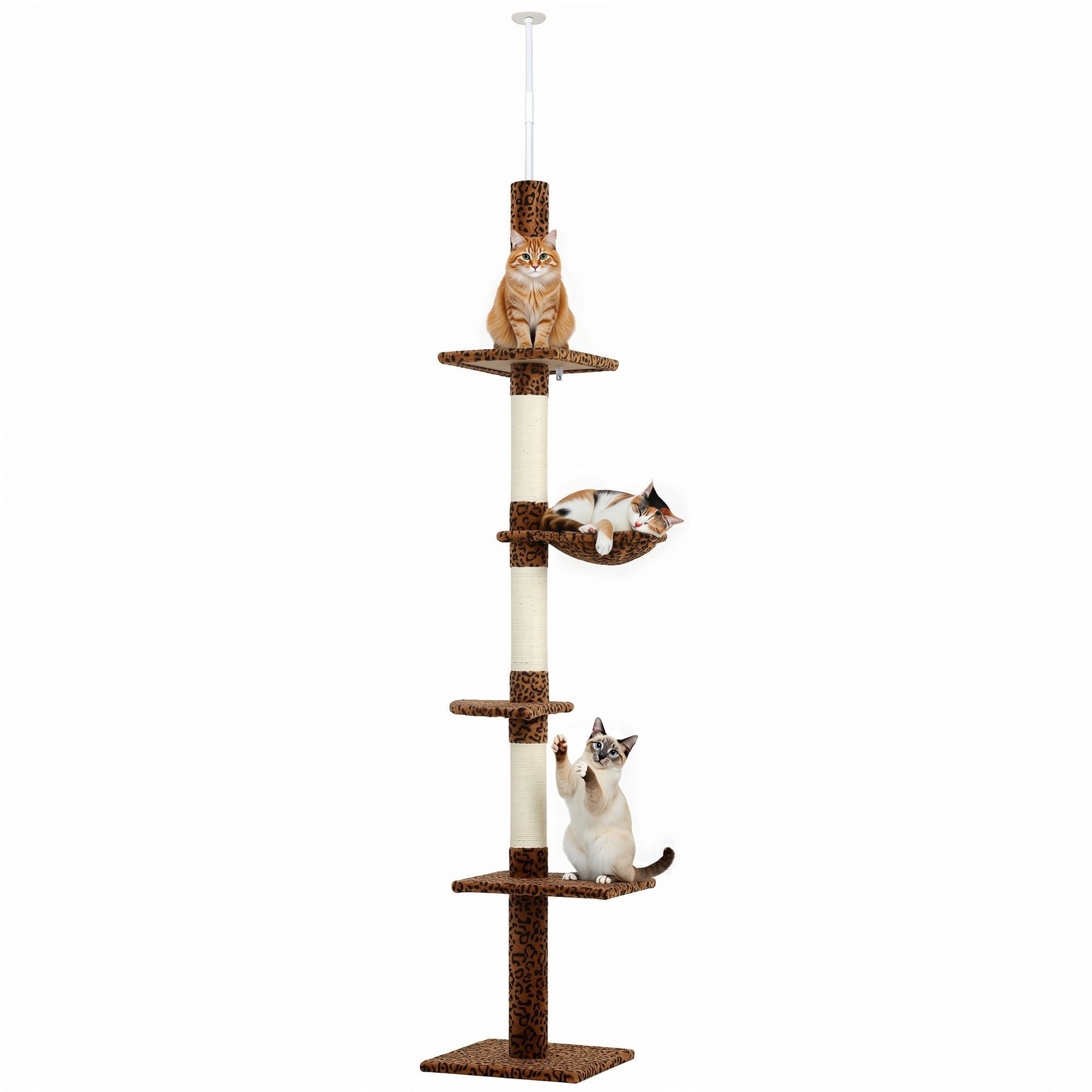 pawhut-arbre-chat-sol-plafond-230-260-cm-5-niveaux-imprim-l-opard image 1