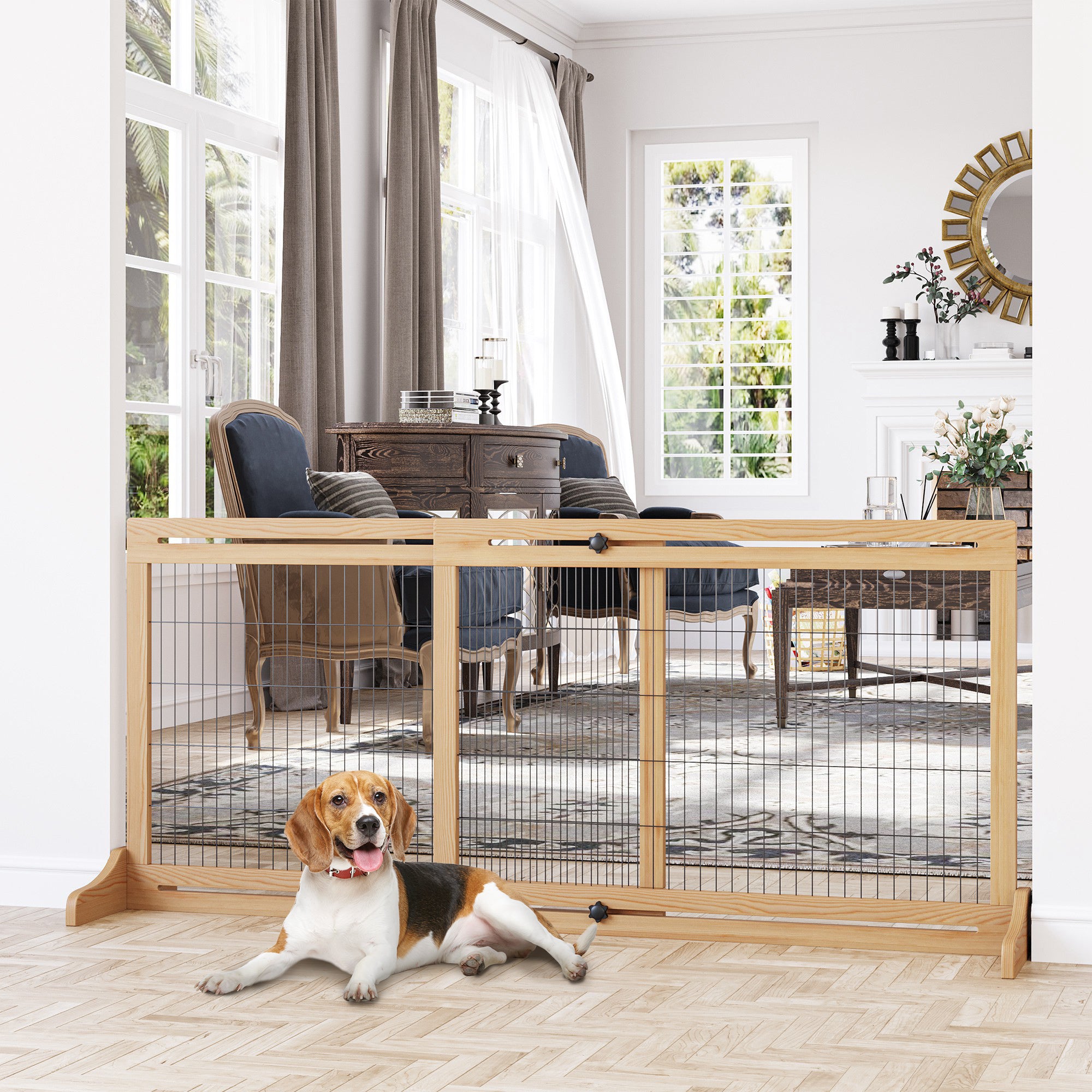 pawhut-barri-re-pour-animaux-autoportante-extra-large-longueur-r-glable-naturel image 4