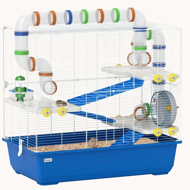 cage-hamster-4-tages-pawhut-avec-tubes-et-roue-78x45x73-cm-bleue image 1