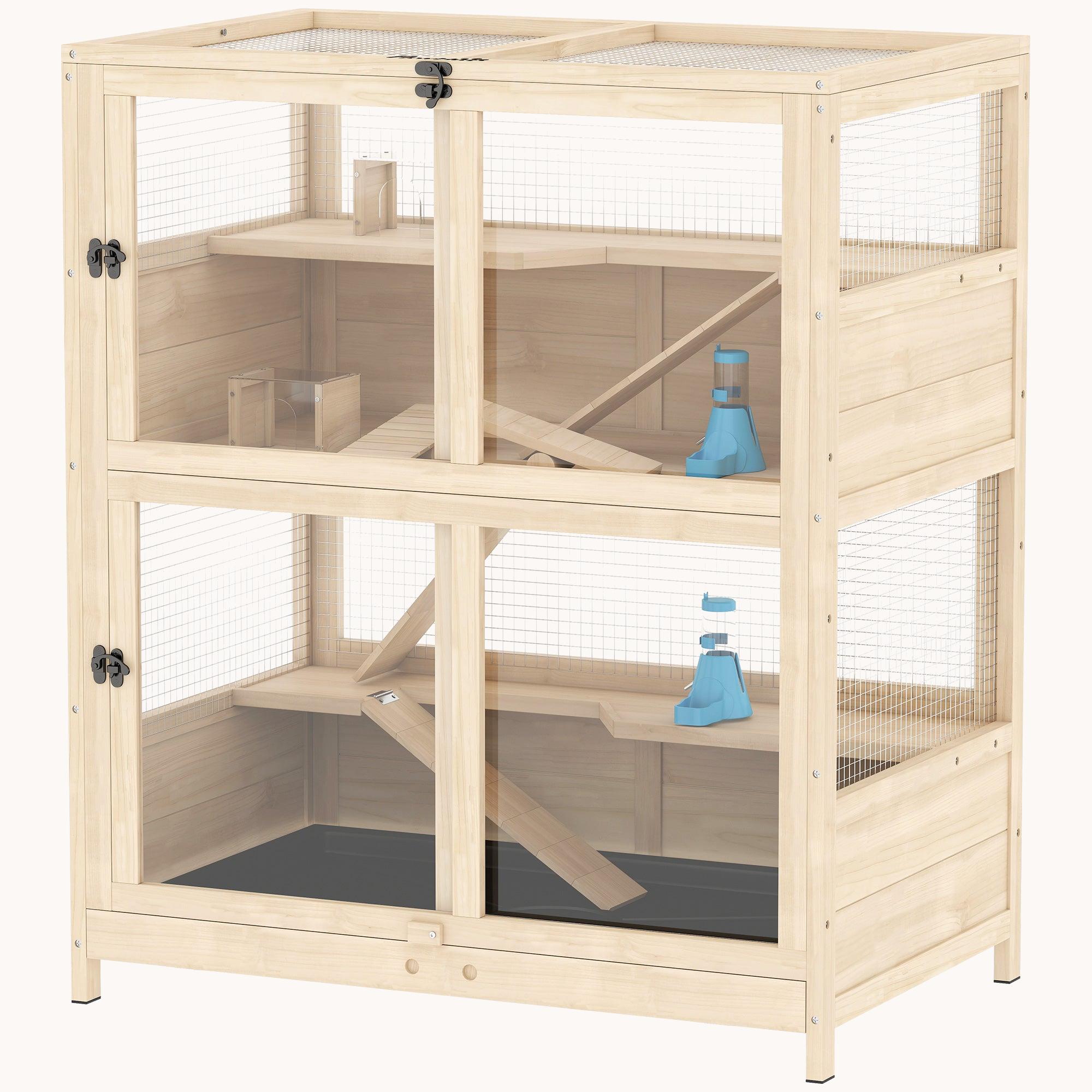 pawhut-cage-hamster-bois-4-niveaux-avec-toit-grillag-et-tiroir-84-x-53-x-91-cm image 2