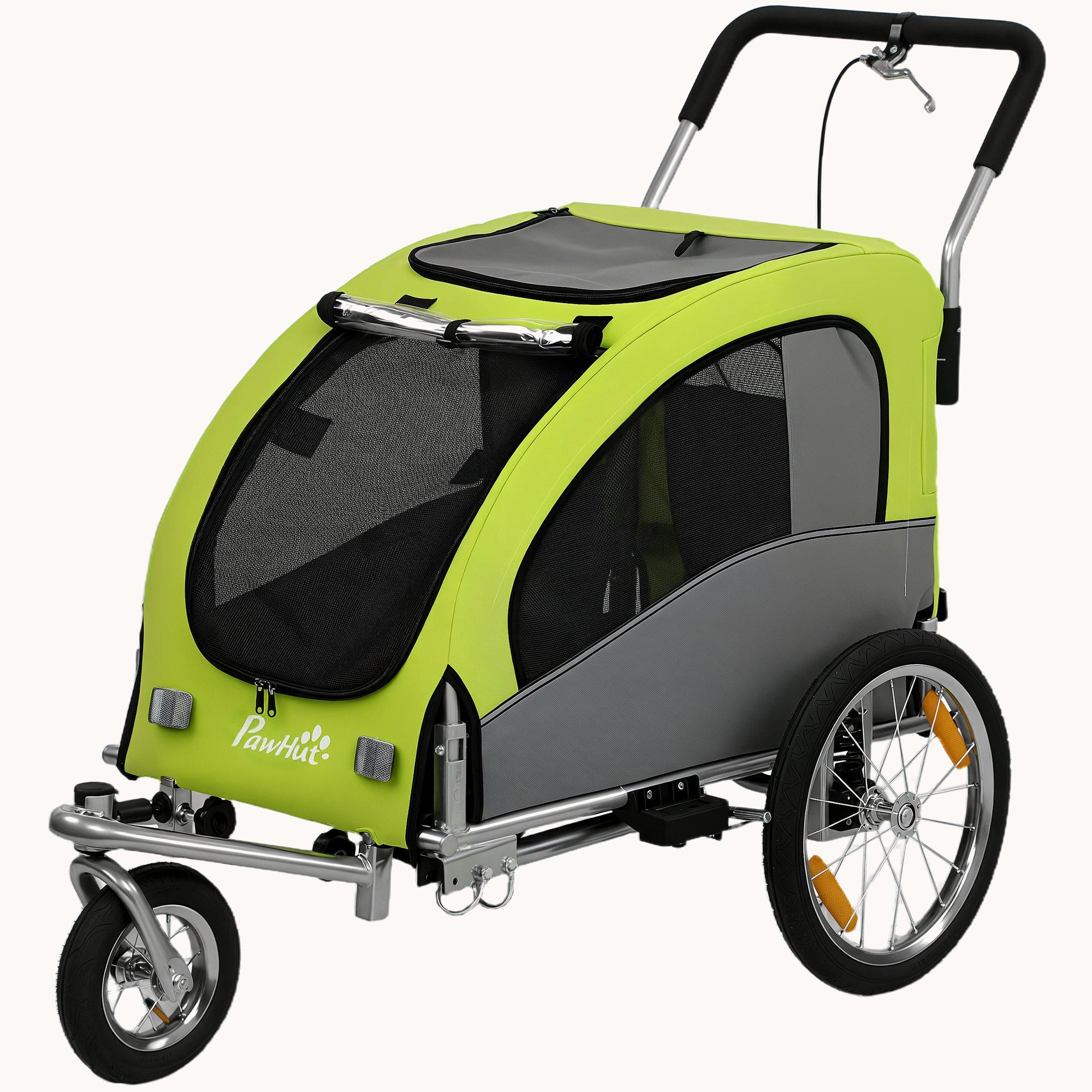 pawhut-remorque-v-lo-et-poussette-chien-2-en-1-avec-suspension-20-kg-verte image 2