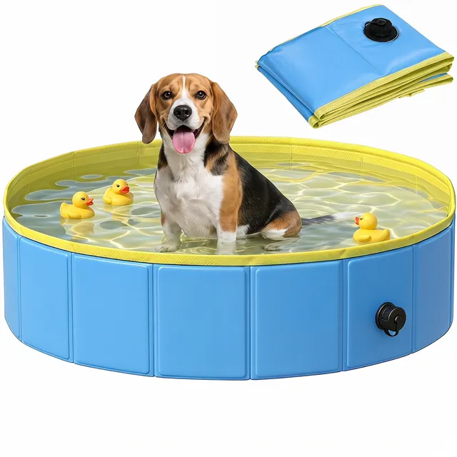pawhut-piscine-chien-pliable-100-x-30-cm-bleu-jaune image 1