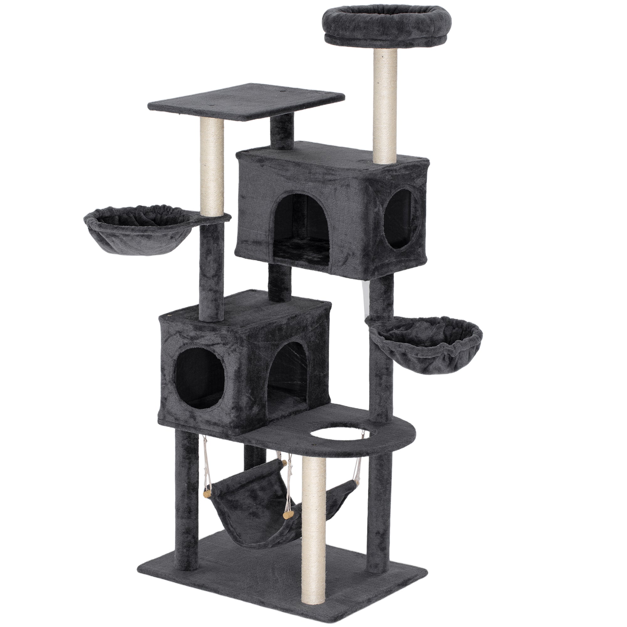 pawhut-arbre-chat-168-cm-2-niches-3-hamacs-avec-nid-sup-rieur-gris-fonc image 2