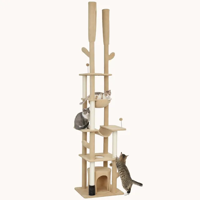 pawhut-arbre-chat-cactus-du-sol-au-plafond-226-254-cm-89-100-marron image 1