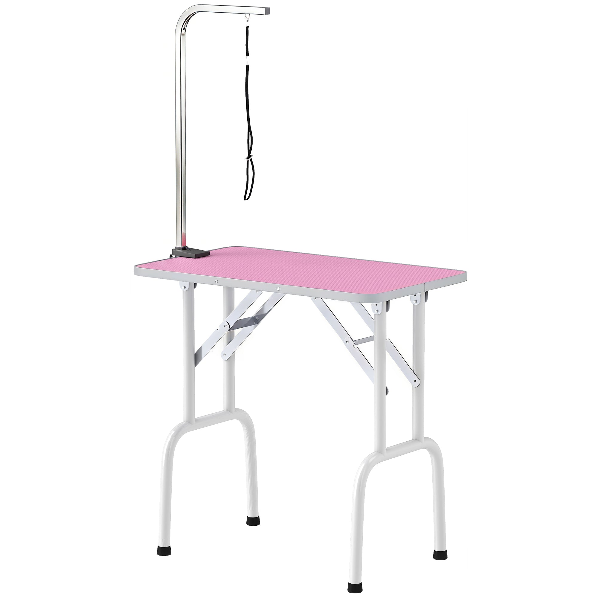 pawhut-table-de-toilettage-pliable-32-pouces-rose-avec-bras-r-glable-et-surface- image 2