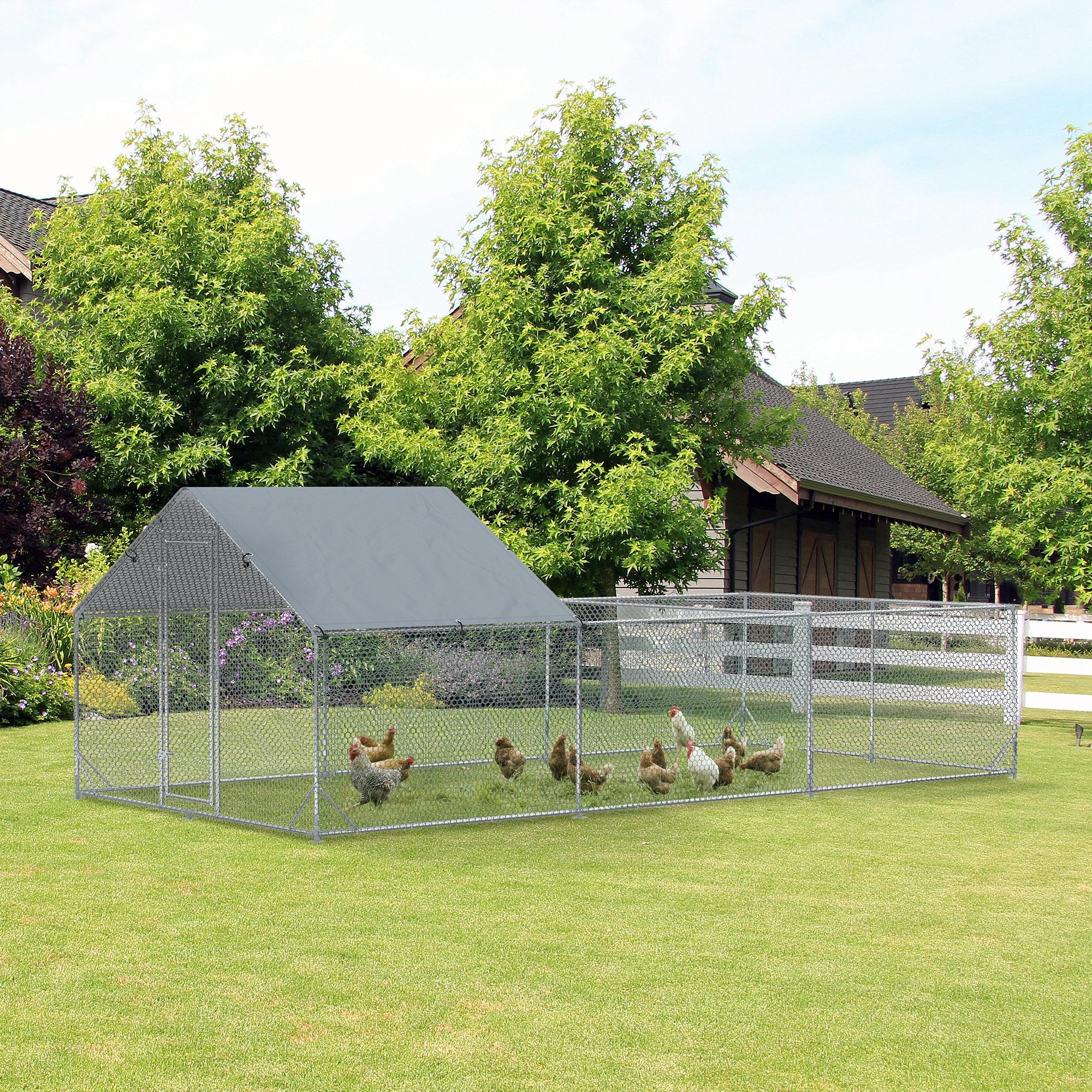 pawhut-grand-poulailler-enclos-m-tallique-6-m-avec-b-che-uv-argent image 4