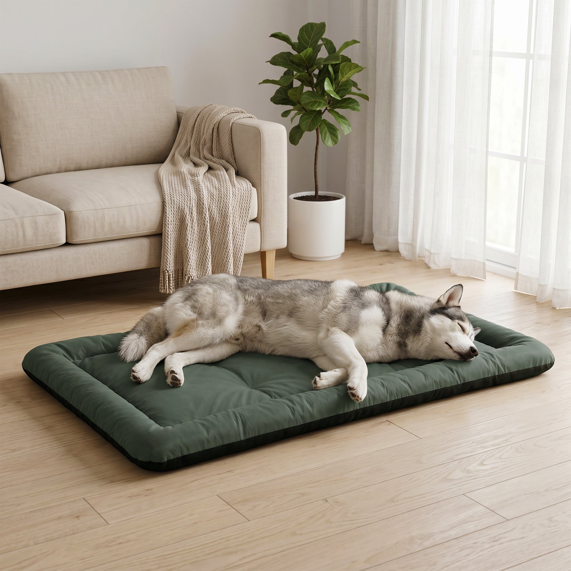 pawhut-matelas-pliable-imperm-able-pour-chien-130-x-85-x-7-cm-oxford-vert image 4