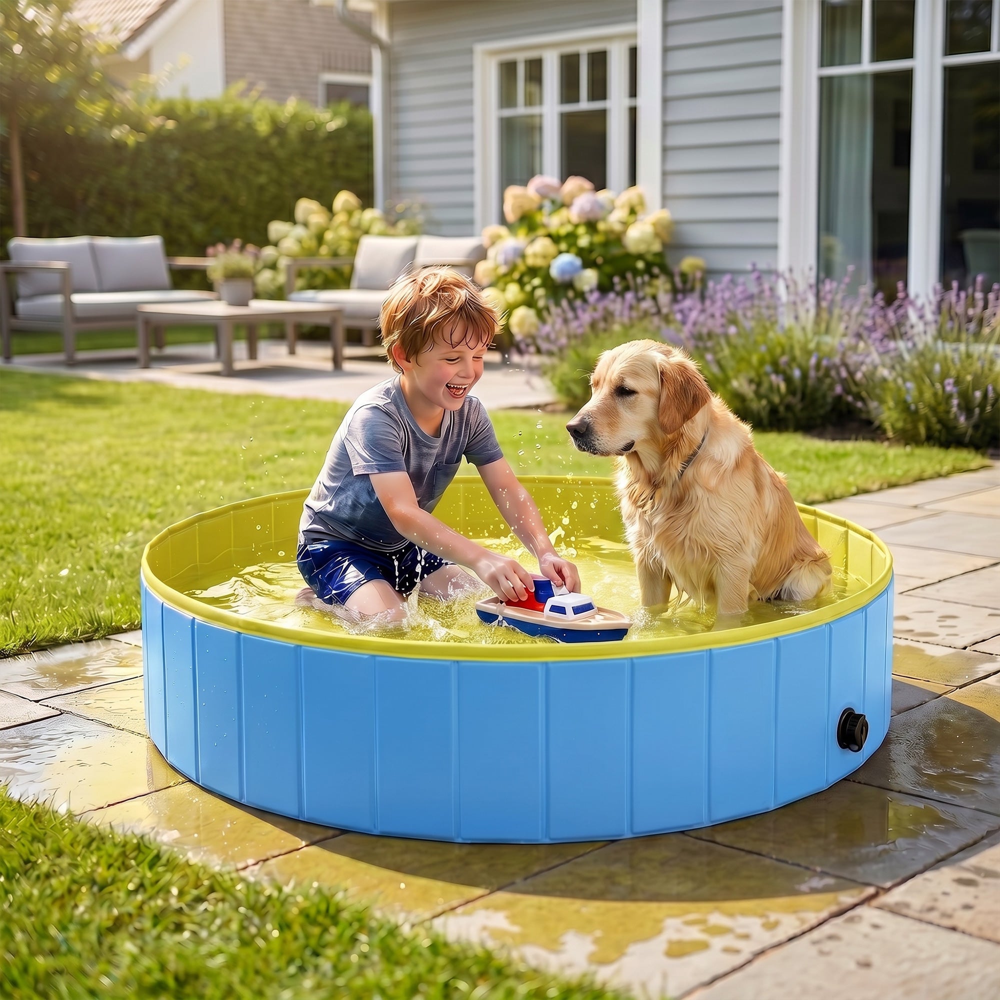 pawhut-piscine-pliable-pour-chien-140-x-30-cm-bleu-et-jaune image 4