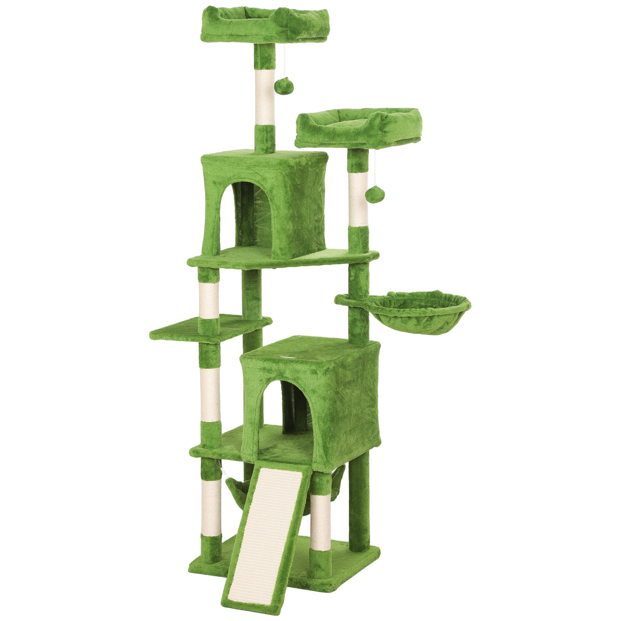 pawhut-arbre-chat-177-cm-avec-2-niches-2-perchoirs-et-hamac-vert image 2