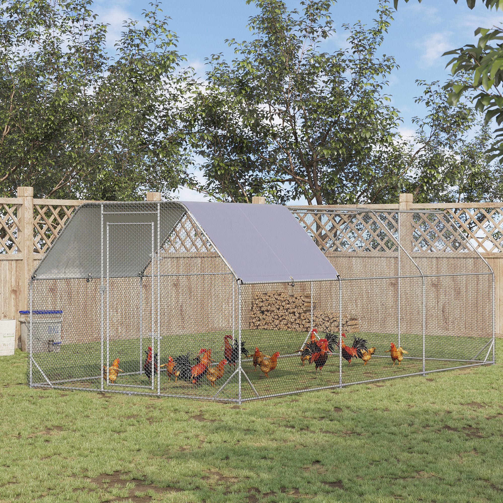 pawhut-enclos-ext-rieur-poules-m-tal-5-7-x-2-8-m-avec-b-che-argent image 3