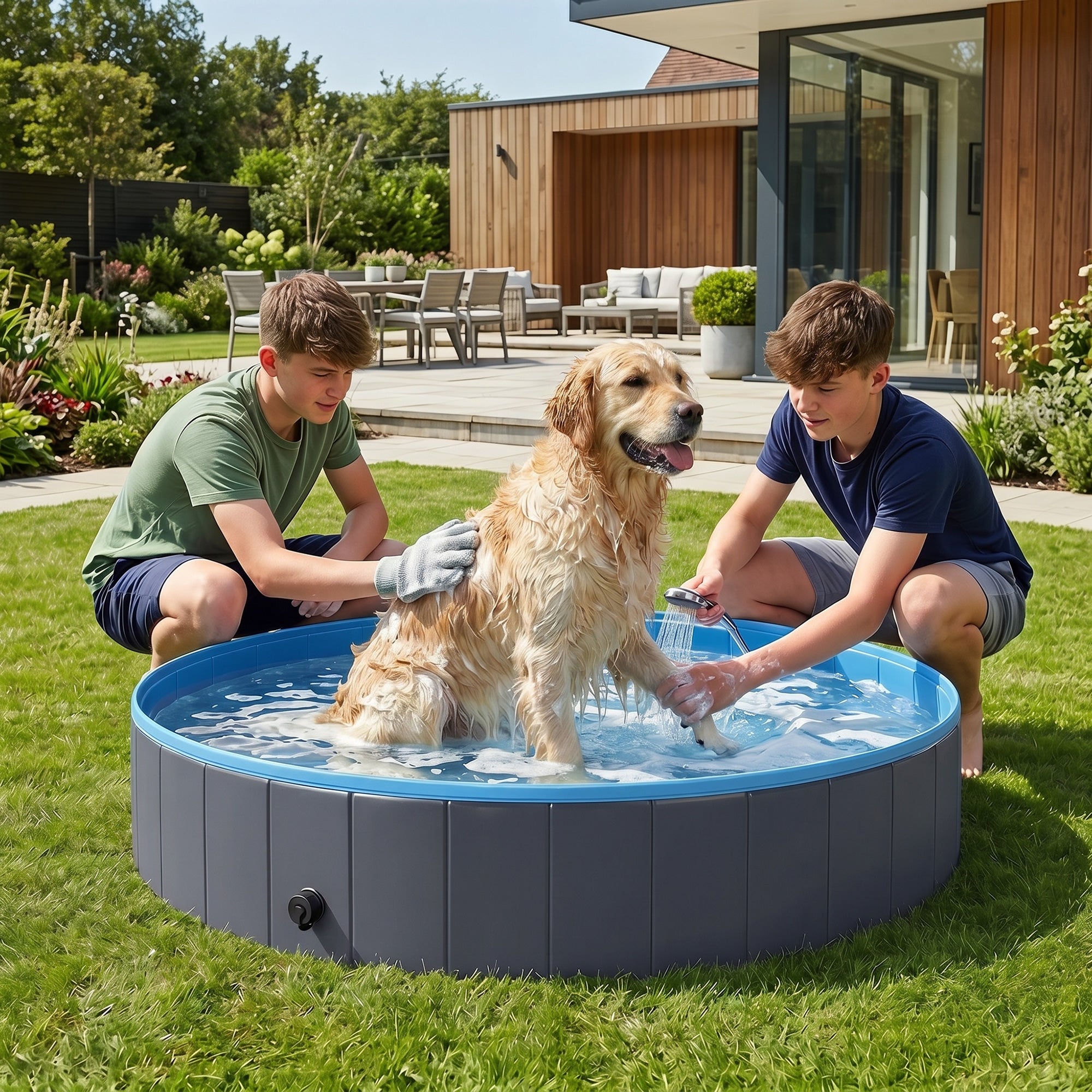 pawhut-piscine-pliable-pour-chien-140-x-30-cm-pvc-bleu-et-gris-fonc image 3
