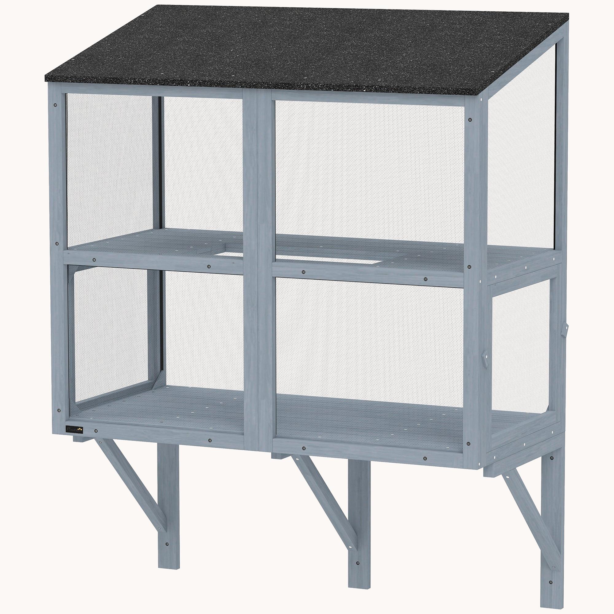 pawhut-catio-fen-tre-en-bois-avec-support-2-portes-et-toit-tanche-gris image 2