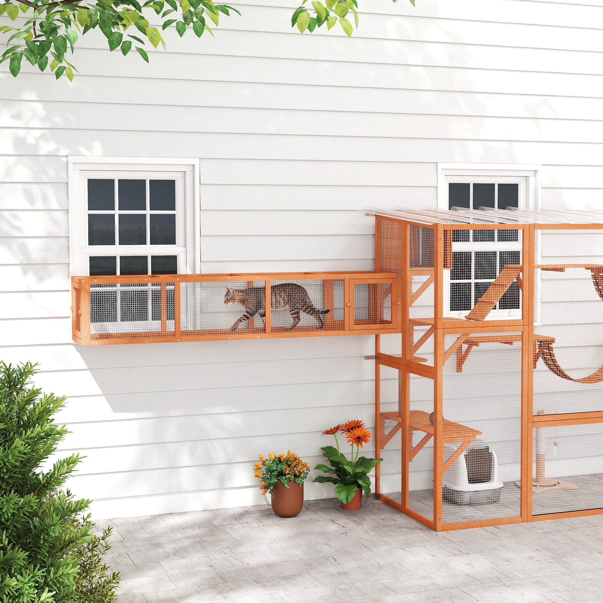pawhut-tunnel-labyrinthe-ext-rieur-pour-chat-200-cm-avec-4-portes-orange image 3