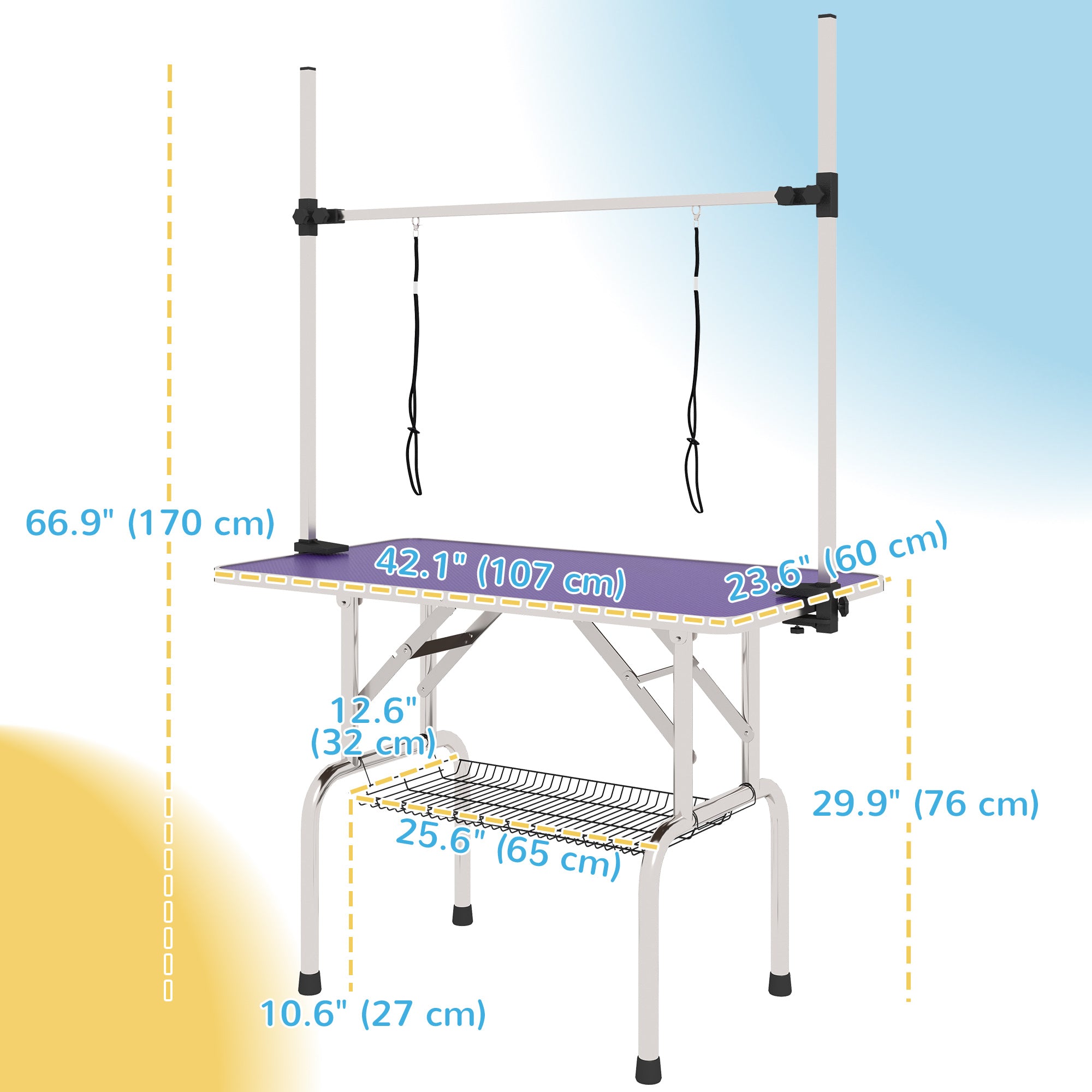pawhut-table-de-toilettage-pliable-43-avec-bras-r-glable-et-dessus-antid-rapant- image 5