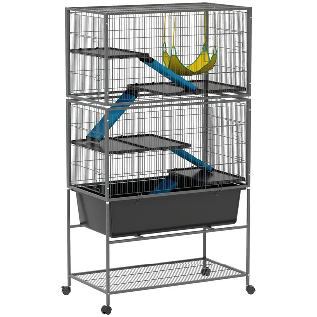 pawhut-cage-5-niveaux-pour-petits-animaux-avec-hamac-et-roulettes-gris-anthracit image 1