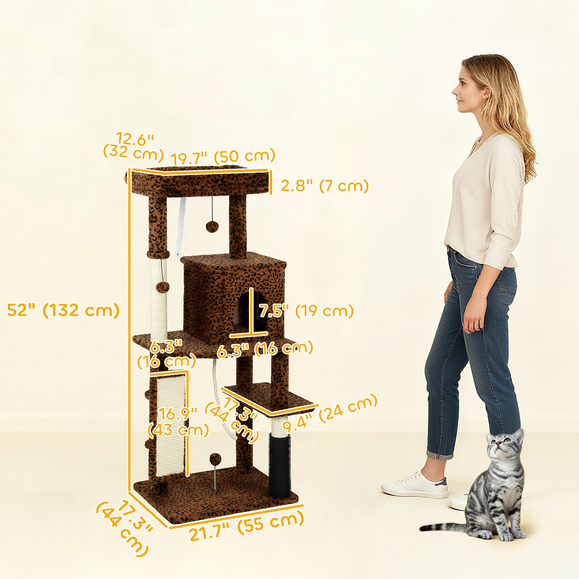 pawhut-arbre-chat-52-pouces-pour-grands-chats-avec-griffoirs-lit-niche-et-platef image 5