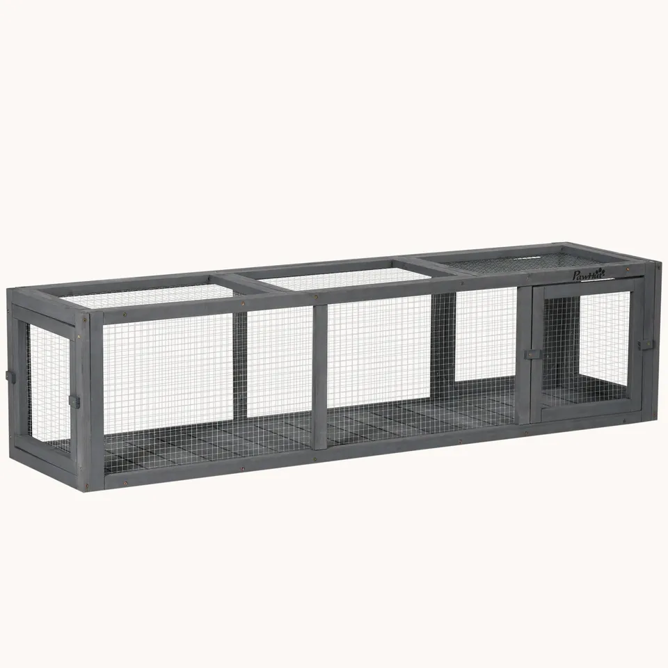 pawhut-tunnel-ext-rieur-pour-chat-59-extensible-avec-cadre-bois-gris image 1