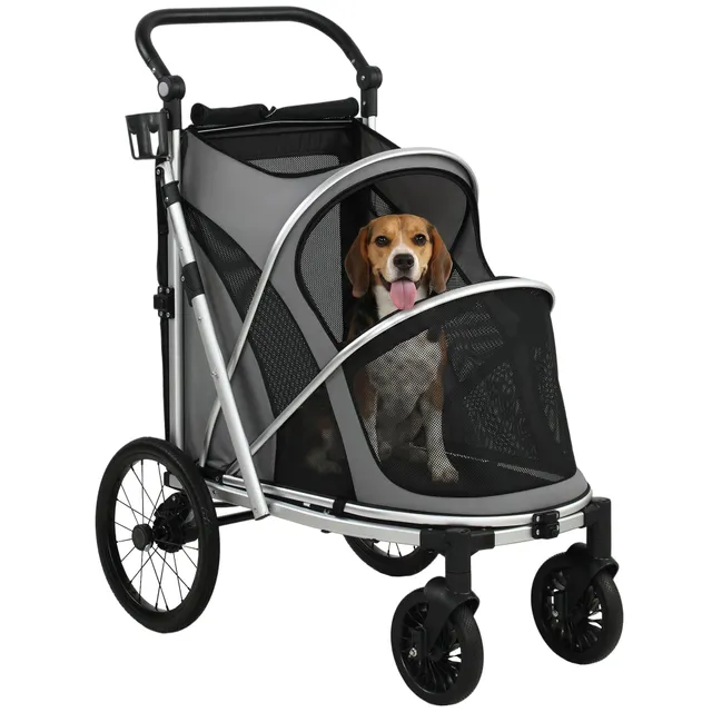 pawhut-poussette-chien-pliable-avec-suspension-pour-chiens-jusqu-20-kg-gris image 1