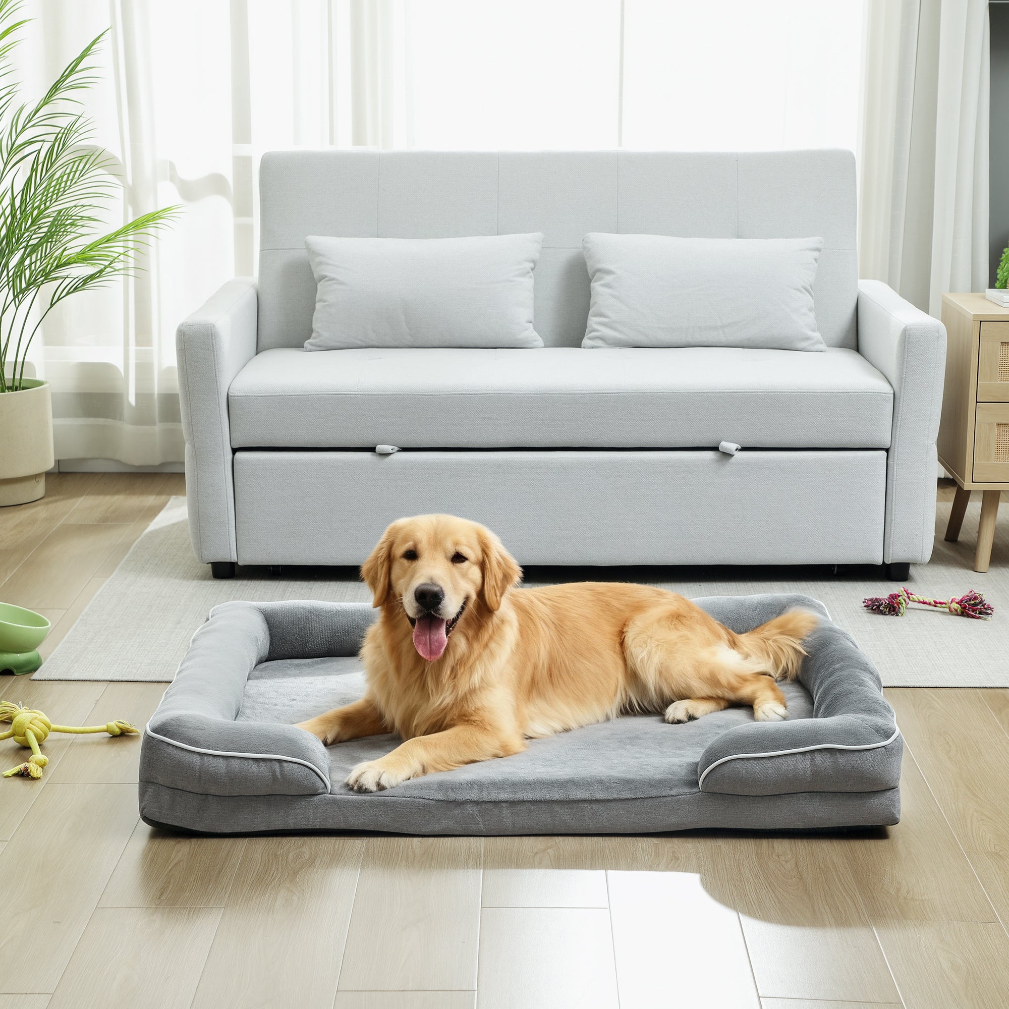 pawhut-canap-lit-orthop-dique-pour-chien-en-gel-m-moire-avec-housse-lavable-gris image 3