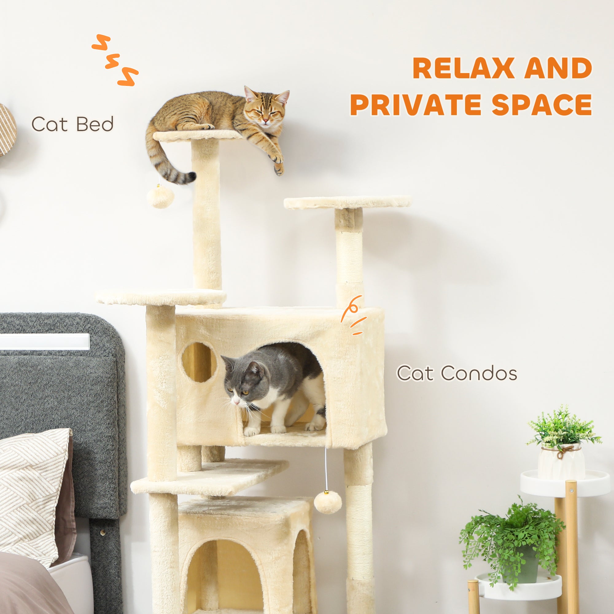 pawhut-arbre-chat-160-cm-blanc-cr-me-avec-condos-rampe-et-griffoirs image 7