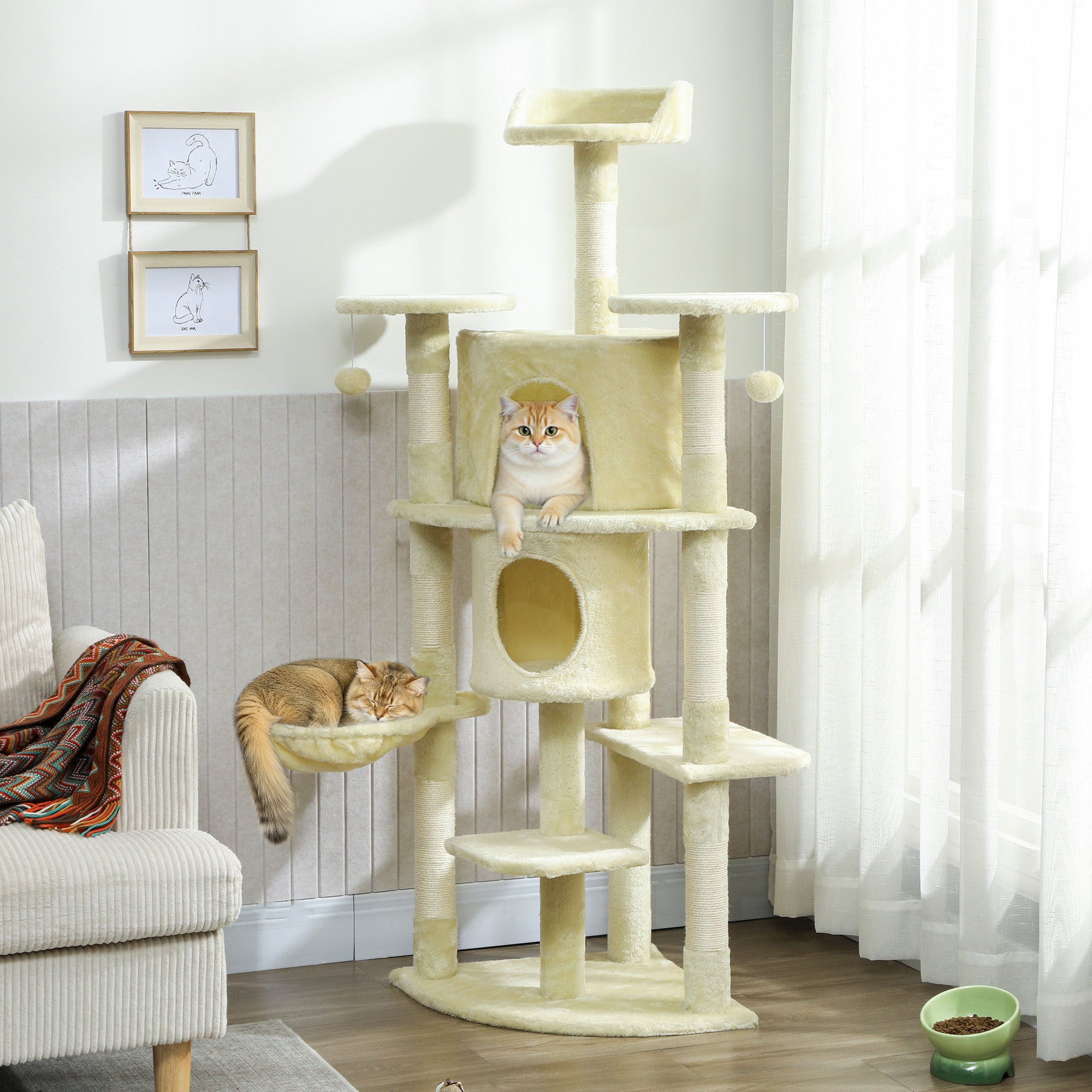 pawhut-arbre-chat-157-cm-2-niches-hamac-et-perchoirs-beige image 3