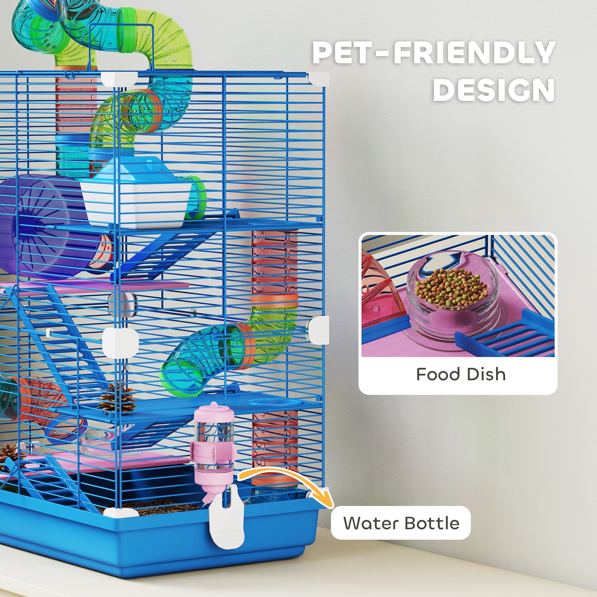 pawhut-cage-hamster-5-tages-tunnels-roue-bleu image 7