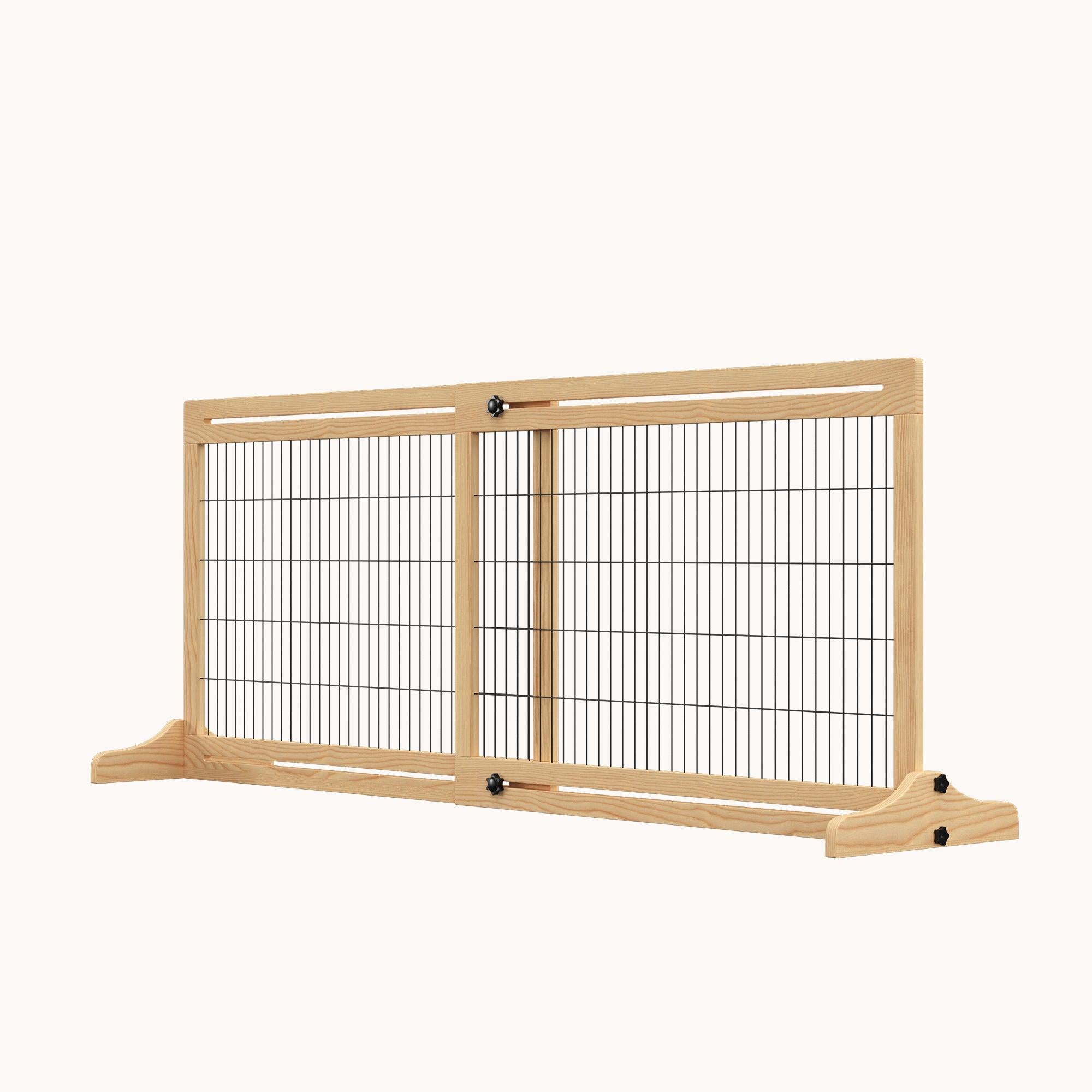 pawhut-barri-re-pour-animaux-autoportante-extra-large-longueur-r-glable-naturel image 3