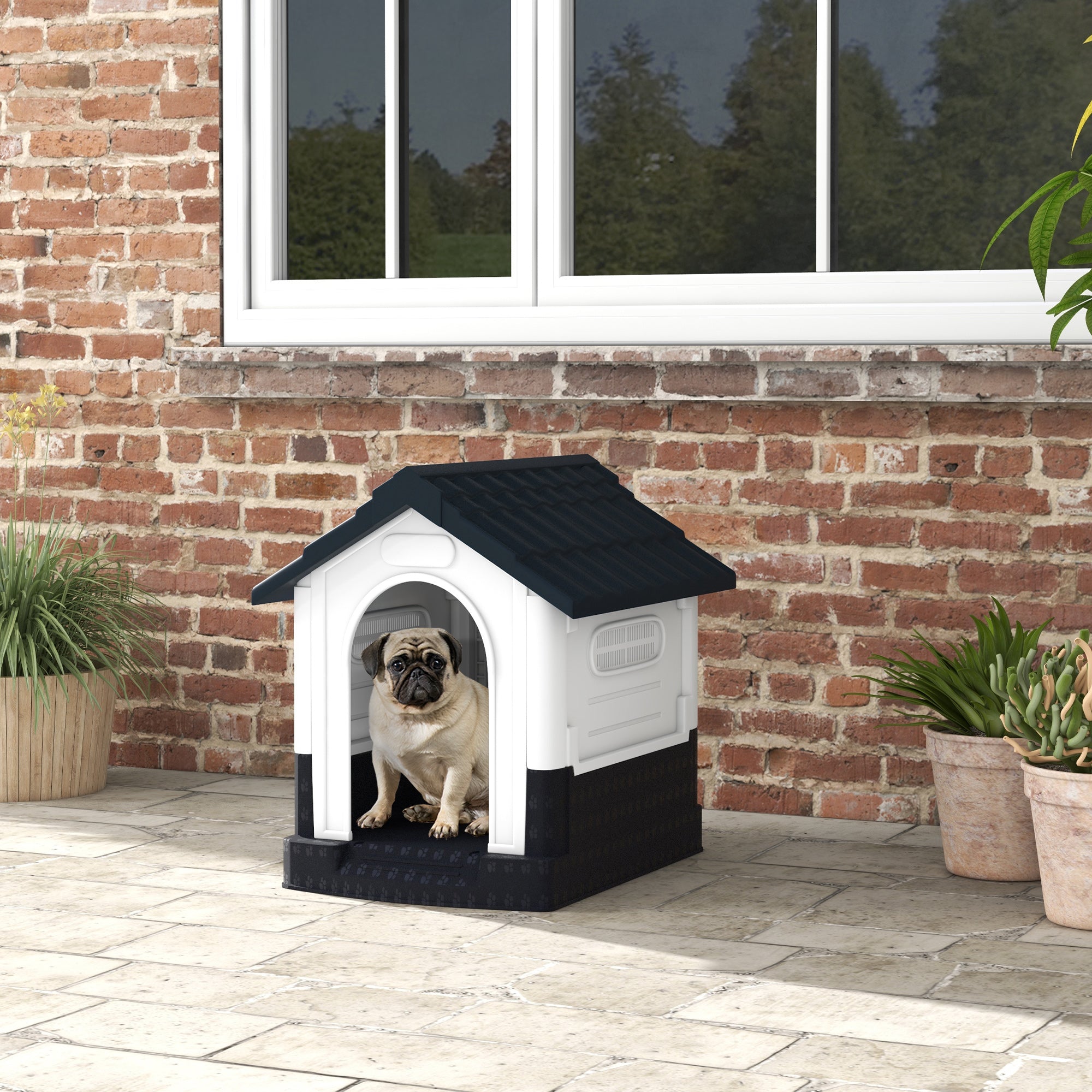pawhut-niche-chien-plastique-tanche-grise-avec-fen-tres-pour-petits-chiens image 4