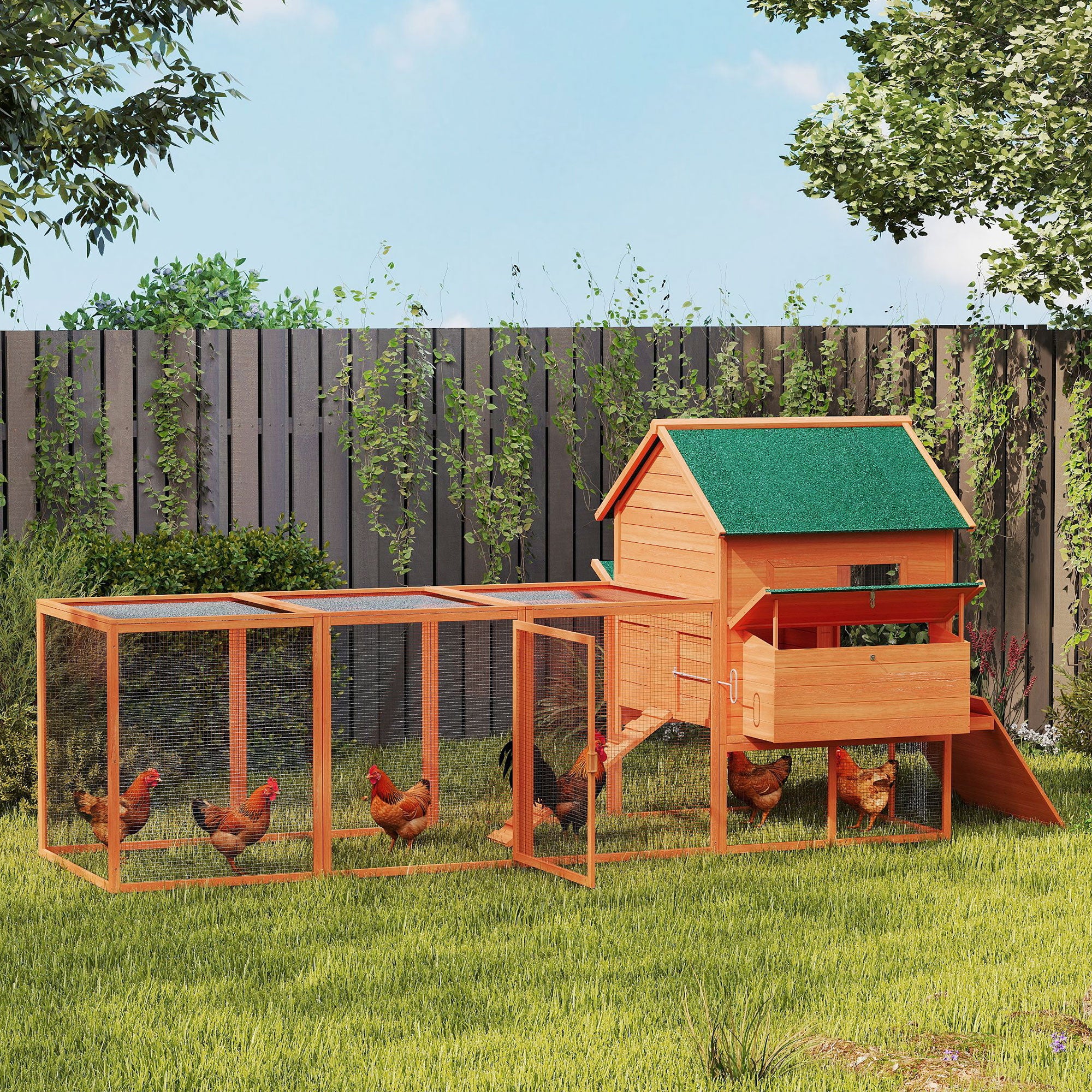 pawhut-grand-poulailler-orange-avec-parc-pondoirs-et-tiroir-8-10-poules image 4